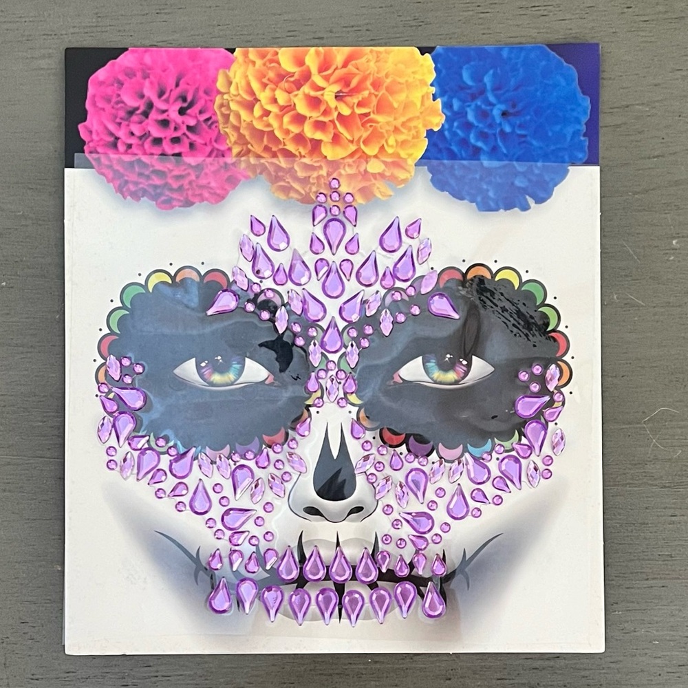 Day of Dead Sugar Skull Catrina Light Purple Rhinestone Sticker Face Jewels